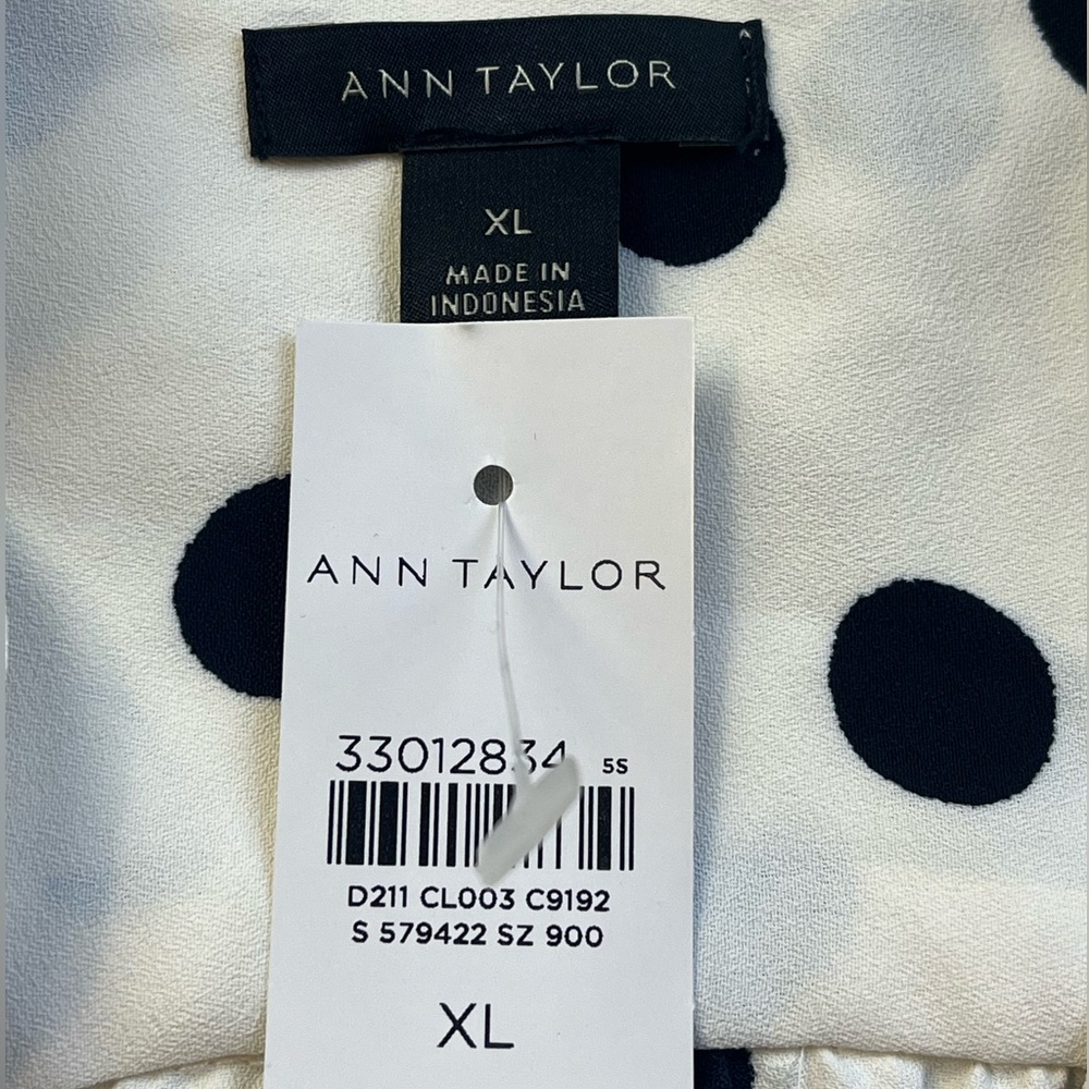 Ann Taylor Dot Ruffle Button Split Neck Top R180-10 - Picture 2 of 5